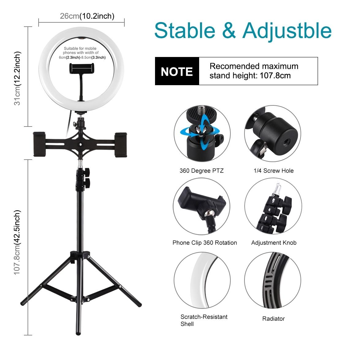 Horizontal Dual Phone Brackets With Tripod Mount & Led Ring Light Kit For Vlogging And Live Broadcasts-1915196737321046021