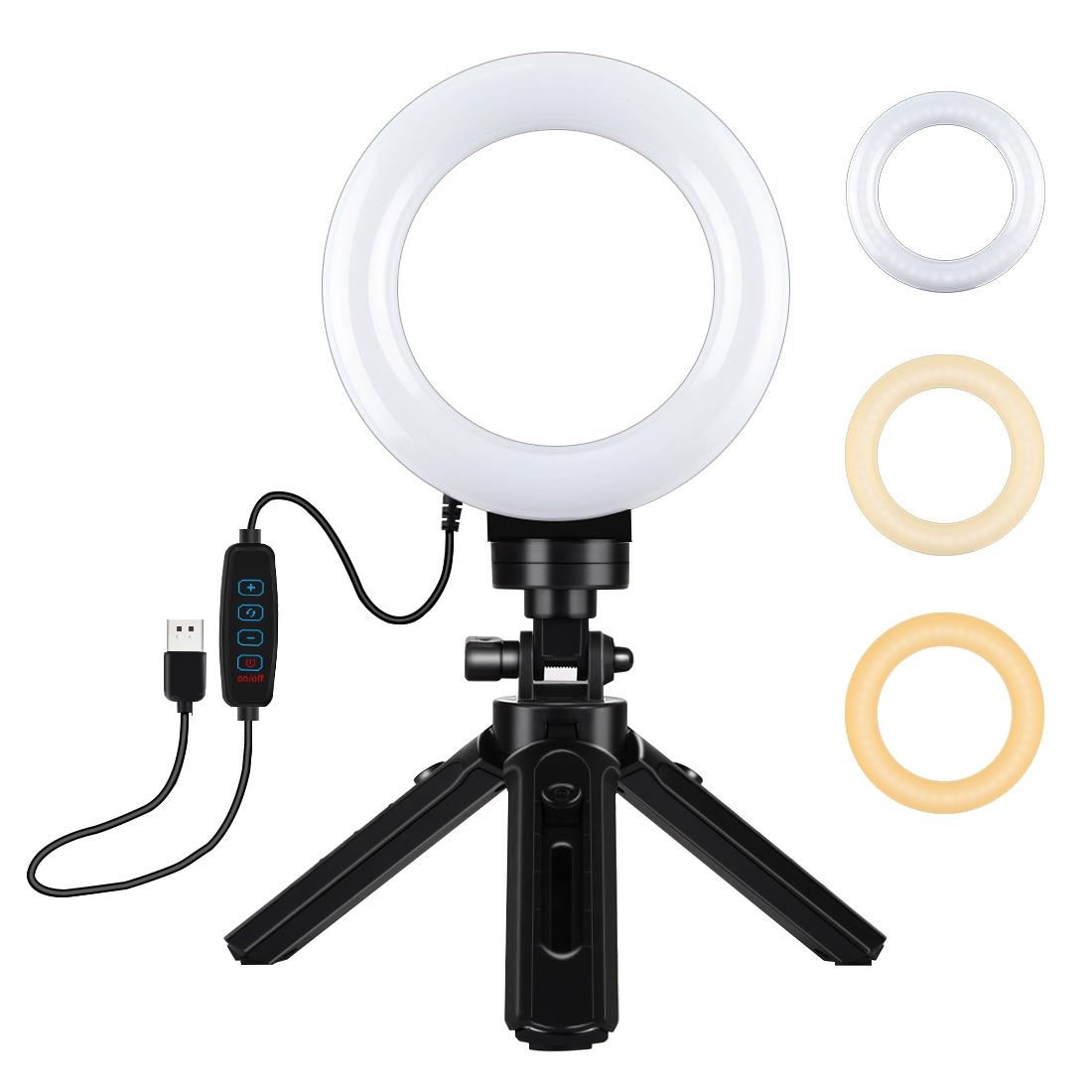 Usb 3 Modes Dimmable Led Ring Light & Pocket Tripod Kit With Cold Shoe Ball Head - 4.7 Inch Diameter-1915196489974550536
