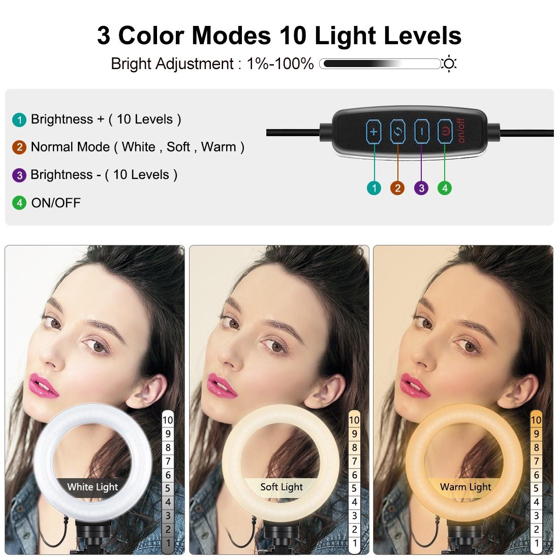 6.2 Led Ring Light With Usb 3 Modes Dimmable Vlogging Photography Video Pocket Tripod Mount Cold Shoe Ball Head Black-1915196506592382983