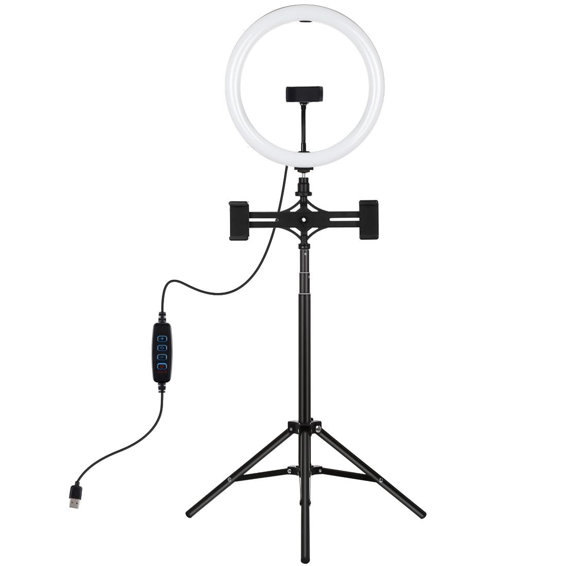11.8 Led Ring Light Kit With Tripod &amp; Dual Phone Bracket - 3 Modes Dual Colour Temperature Usb Live Broadcast - Black-1915196721982476289