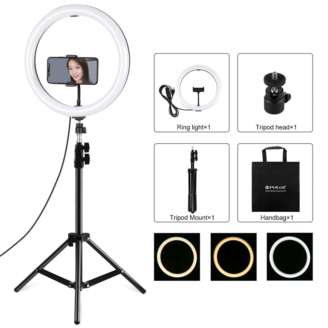 11.8 Led Ring Light With Tripod And Phone Clamp - 3 Modes Dual Colour Temperature Dimmable - Perfect For Vlogging And Live Streaming-1915196740164784128