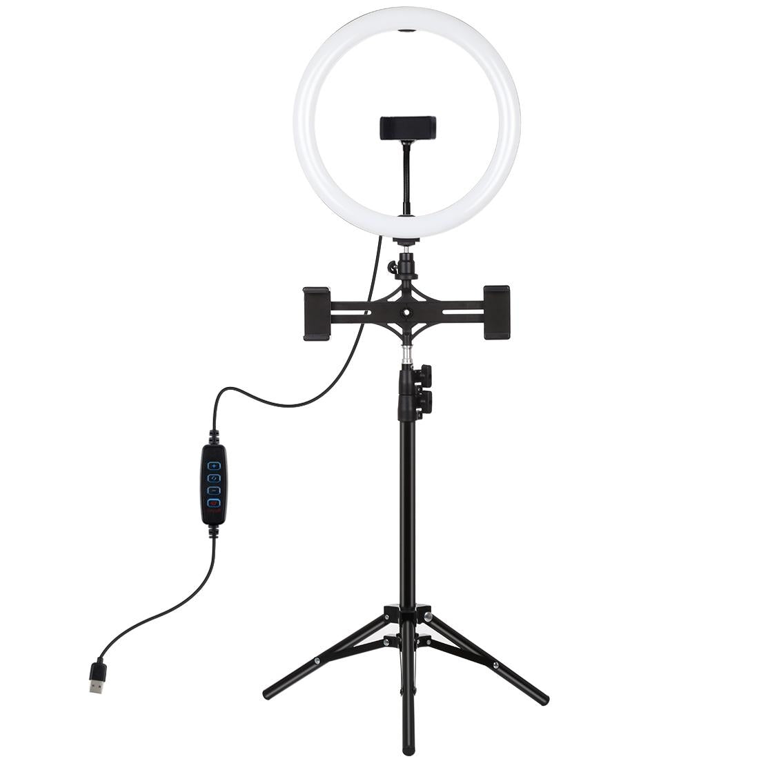 11.8 Led Ring Light With Tripod &amp; Dual Phone Brackets - Usb 3 Modes Dual Colour Temperature - Vlogging &amp; Live Broadcast Kit-1915196755700486145