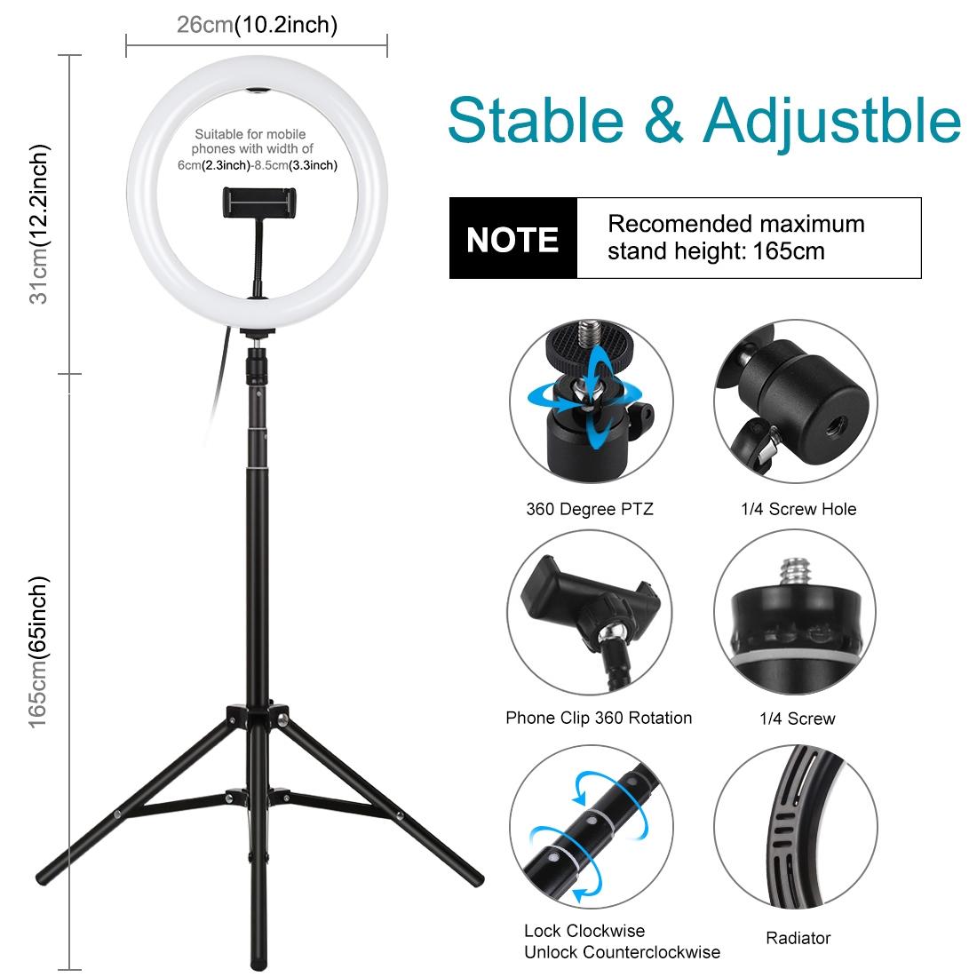 10.2 26Cm Ring Light Kit With Tripod Usb 3 Modes Dual Colour Phone Clamp Remote - Black-1915196770636402692