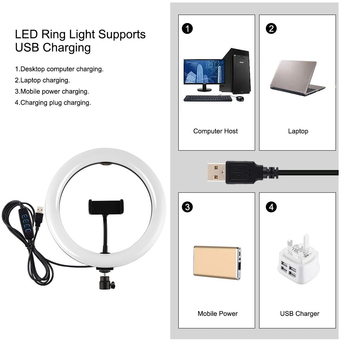 10.2 Ring Light With Tripod Usb 3 Modes Dual Colour Diffuse Light Phone Clamp with Remote - Black-1915196507351552006