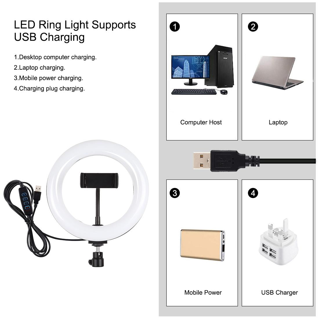 7.9 Led Ring Light With Usb 3 Modes Dual Colour Phone Clamp-1915196492566630406