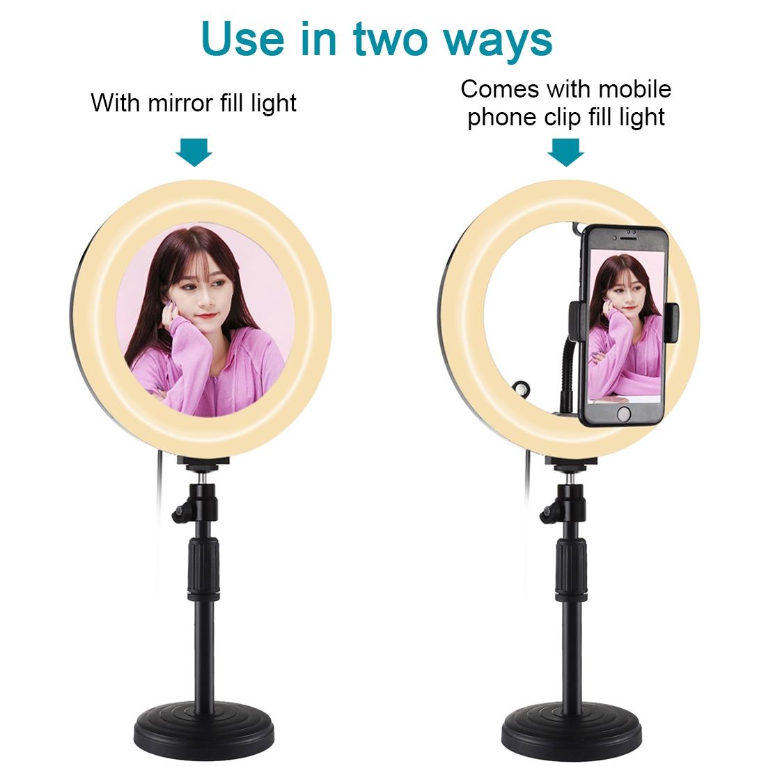 7.9 Dual-Colour Led Ring Light With Desktop Mount And Phone Clamp-1915196509482258439