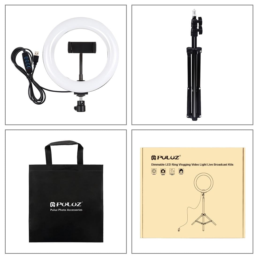 7.9 Led Ring Light With Tripod And Phone Clamp - 3 Modes Dual Colour Temperature Dimmable - Black-1915196787849826306