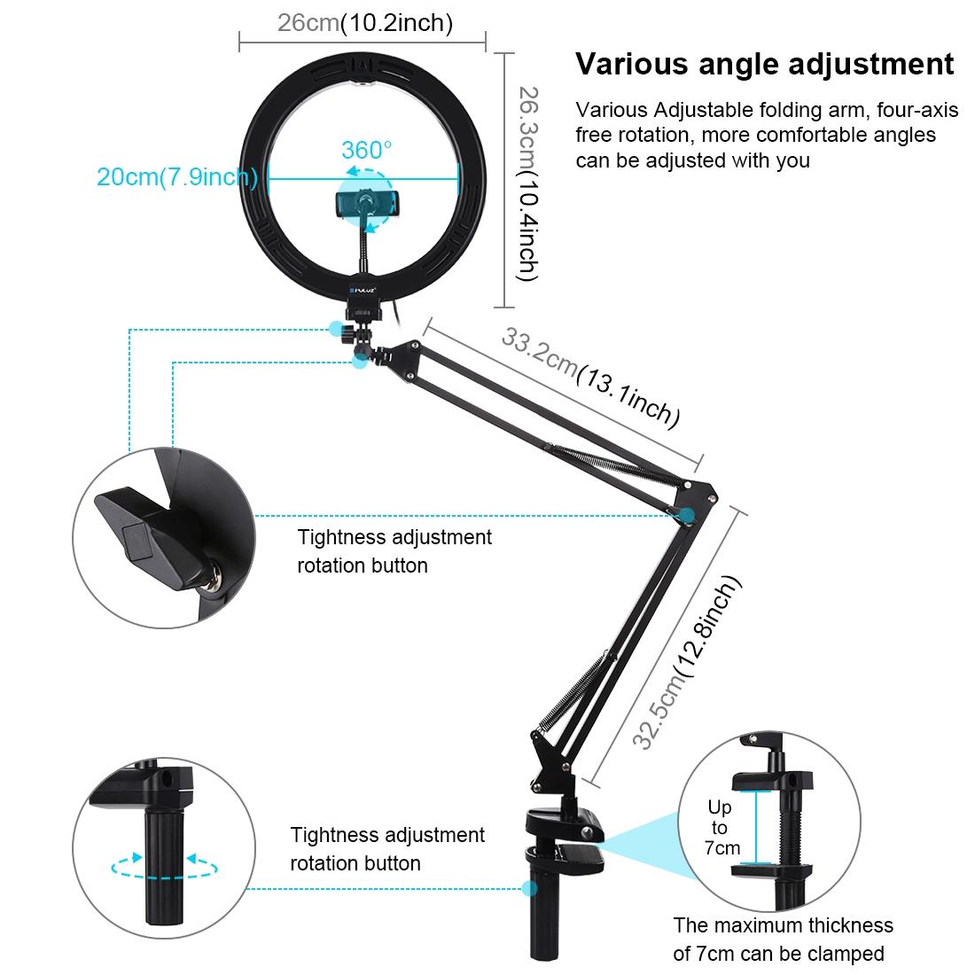 10.2 Ring Light With Usb 3 Modes Dual Colour Phone Clamp-1915196684514758661