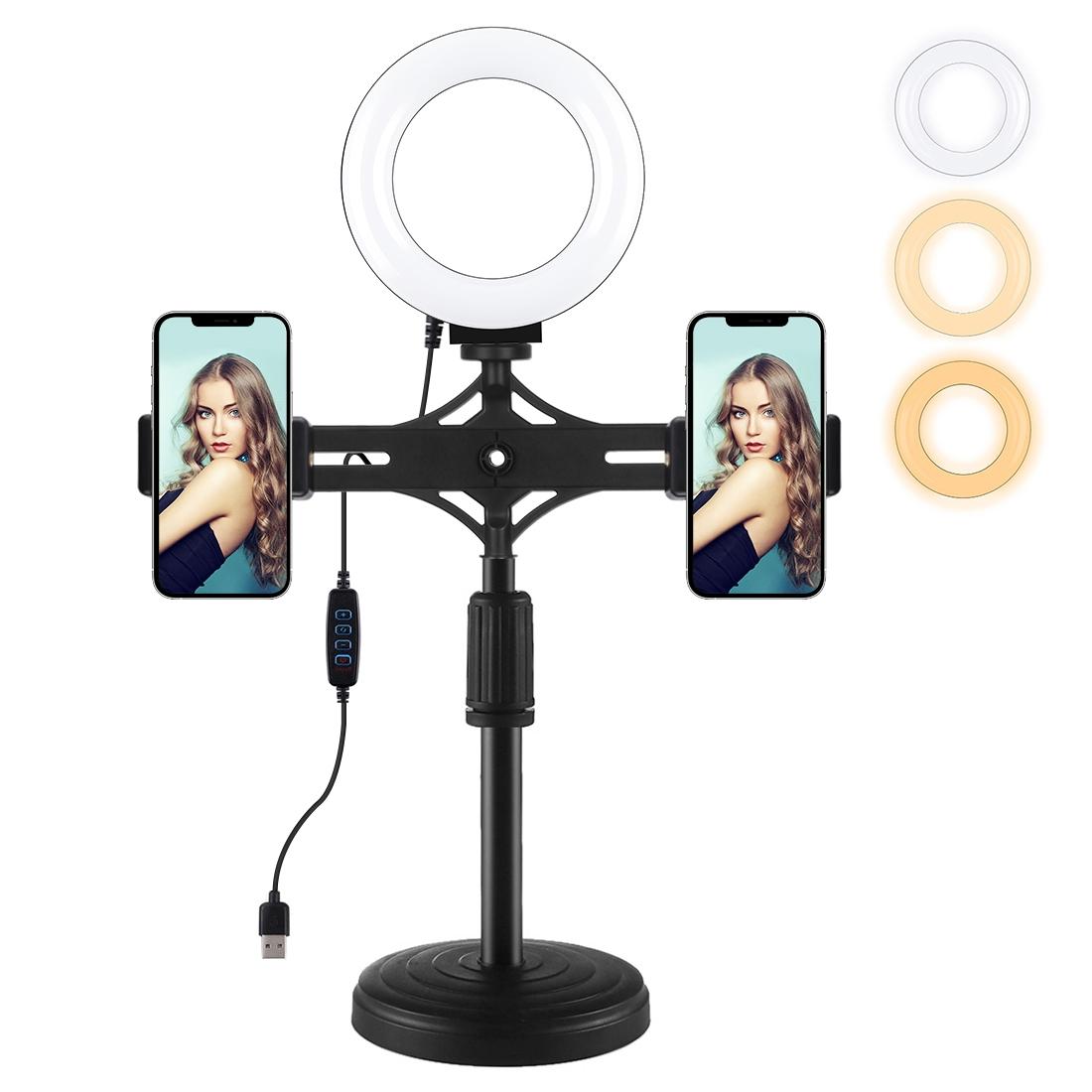 Horizontal Dual Phone Brackets Desktop Ring Light Kit - 4.7 Inch-1915197530459738120