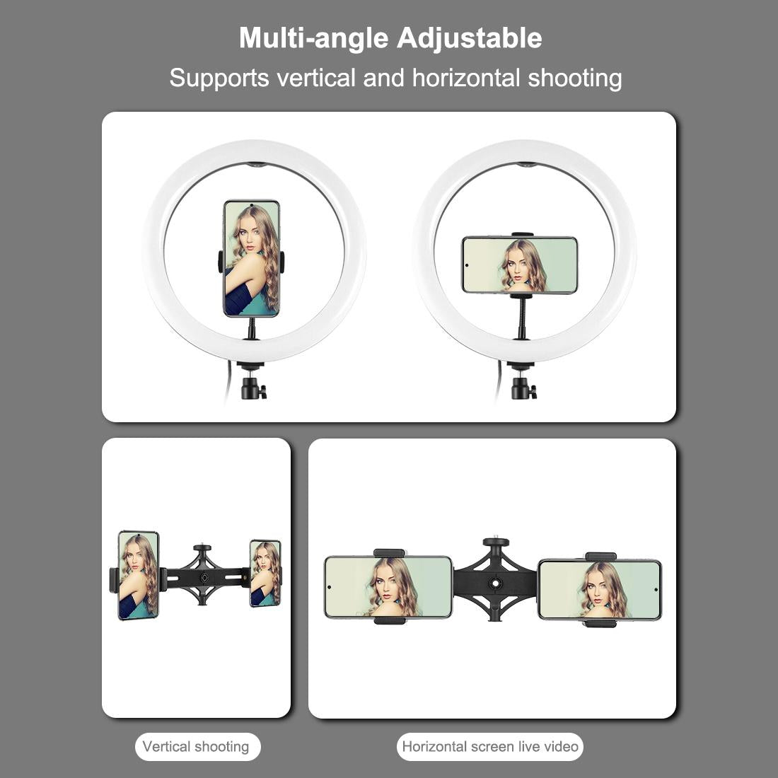 11.8 Led Ring Light Kit With Tripod & Dual Phone Brackets - 3 Modes Dual Colour Temperature Curved Surface Type-C - Black-1915196511776542728