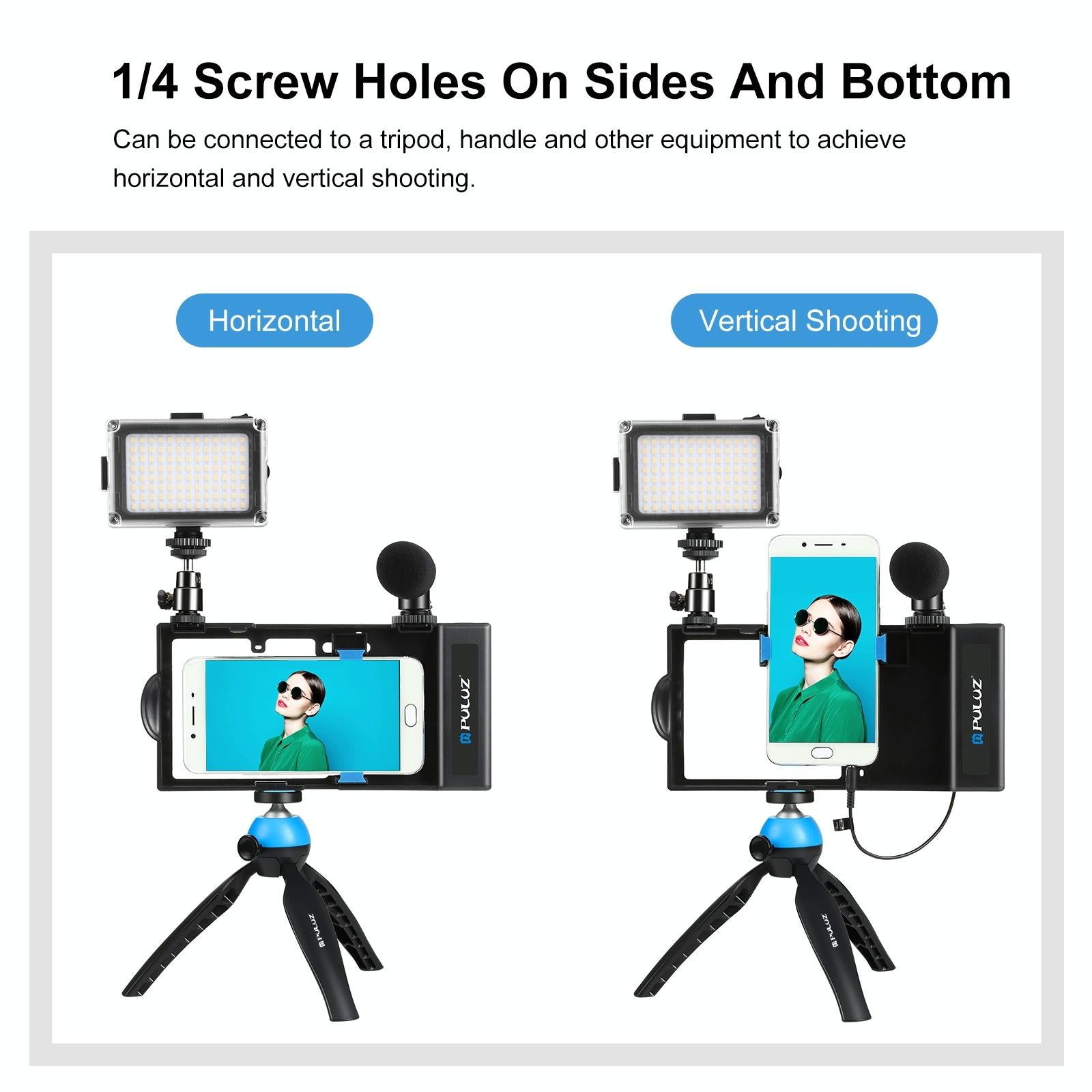 Bluetooth Vlogging Kit With Led Light Mic Tripod - Blue-1964932153376641027
