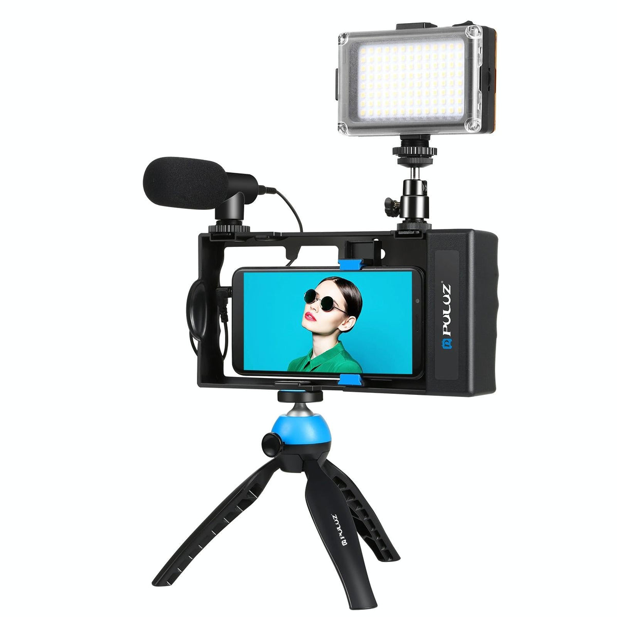Bluetooth Vlogging Kit With Led Light Mic Tripod - Blue-1964932153376641033