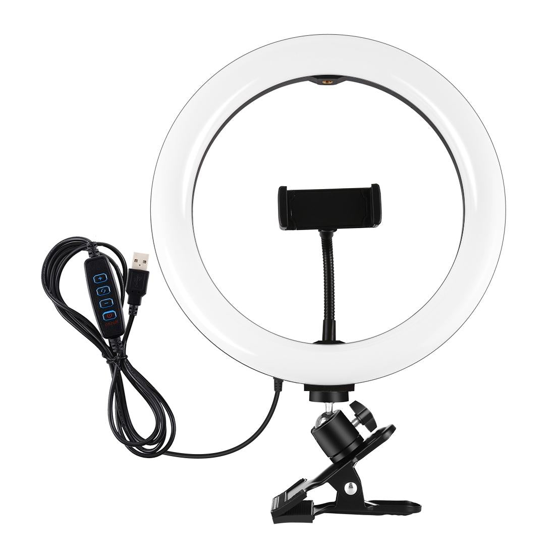 10.2 Ring Light With Monitor Clip &amp; Usb 3 Modes Dual Colour Temperature Dimmable Curved Diffuse Vlogging Selfie Beauty Photography Video Lights Phone Clamp - Black-1915196778140012545