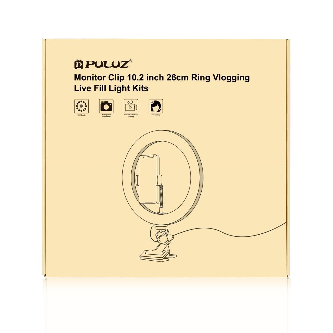 10.2 Ring Light With Monitor Clip & Usb 3 Modes Dual Colour Temperature Dimmable Curved Diffuse Vlogging Selfie Beauty Photography Video Lights Phone Clamp - Black-1915196778140012553