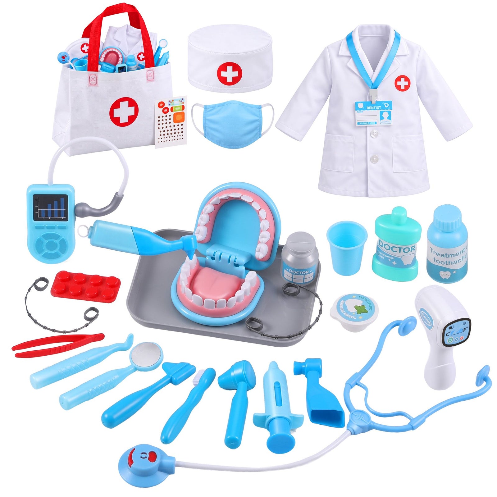 Keezi Kids Doctor Play Set Pretend Dentist Play Set Toy Medical Kits 30PCS