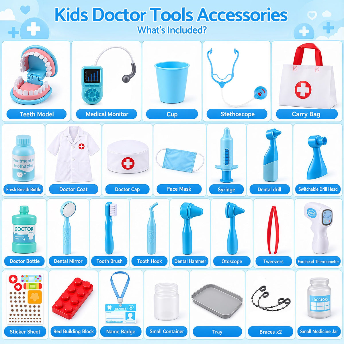Keezi Kids Doctor Play Set Pretend Dentist Play Set Toy Medical Kits 30PCS