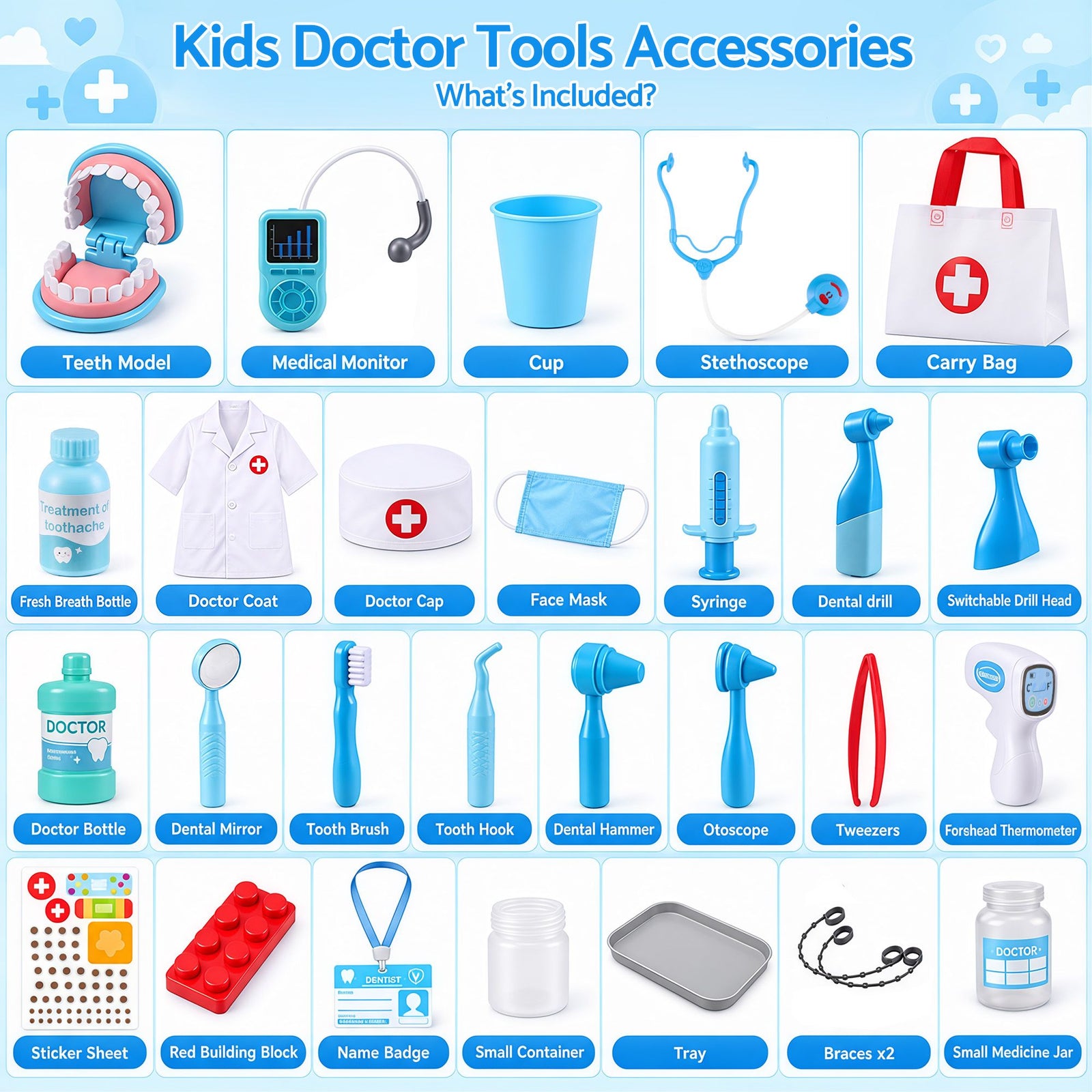 Keezi Kids Doctor Play Set Pretend Dentist Play Set Toy Medical Kits 30PCS