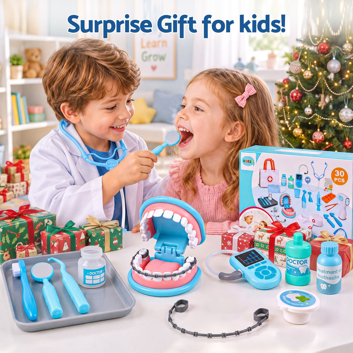 Keezi Kids Doctor Play Set Pretend Dentist Play Set Toy Medical Kits 30PCS