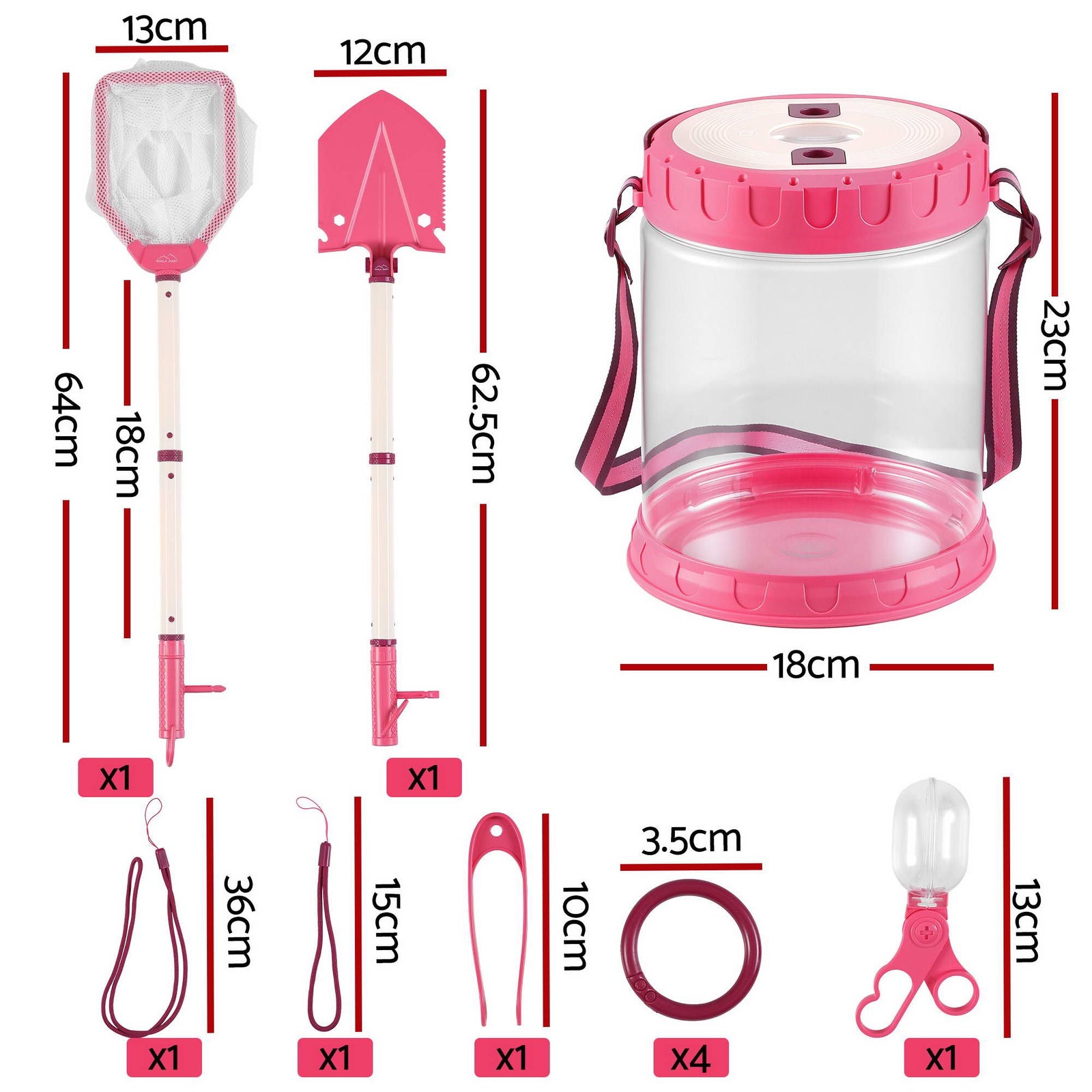 Keezi Kids Bug Catcher Kit 12pc Outdoor Explorer Toys Insect Viewer Net Shovel Pink