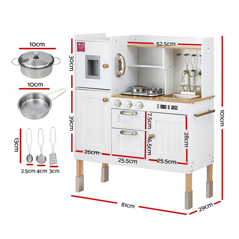 Keezi Kids Kitchen Play Set Wooden Pretend Toys Cooking Children Storage Golden