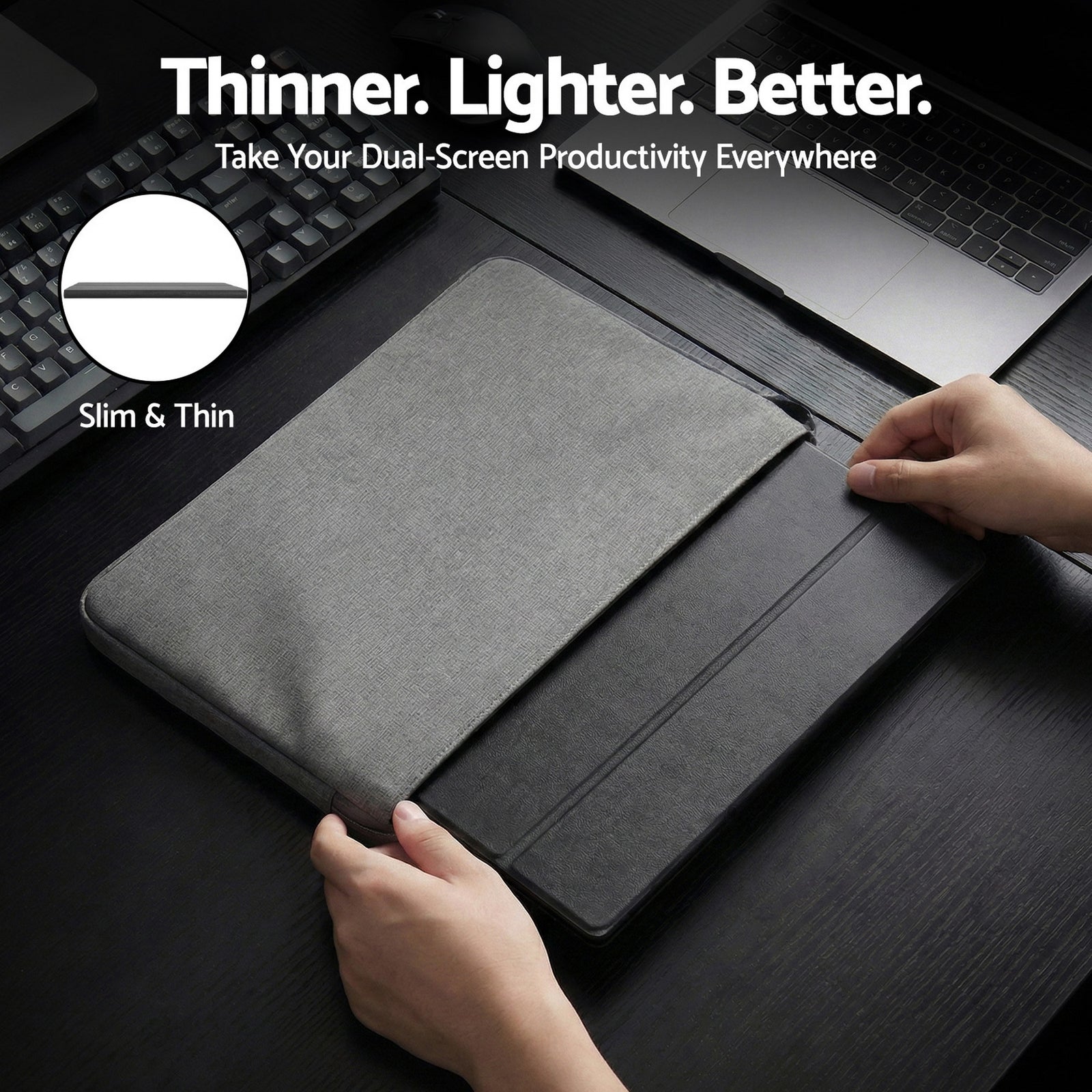 Devanti Portable Monitor Laptop Extender USB C Travel Display 16 Inch Black