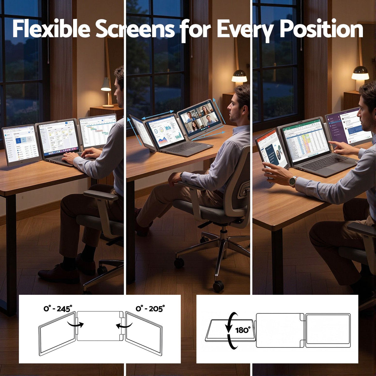 Devanti 14 Inch Portable Monitor Laptop Screen Extender Triple Display