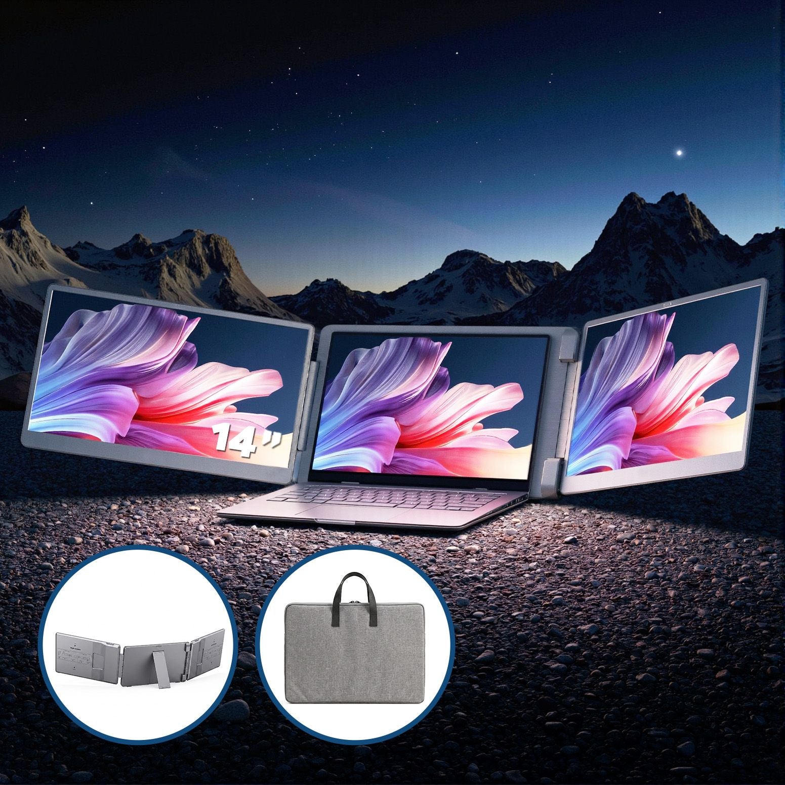 Devanti 14 Inch Portable Monitor Laptop Screen Extender Triple Display