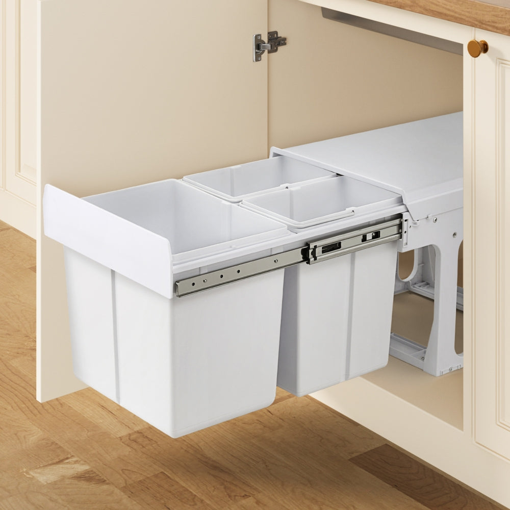 Cefito Pull Out Bin Kitchen Triple Slide Garbage Rubbish Bins Basket White 31L