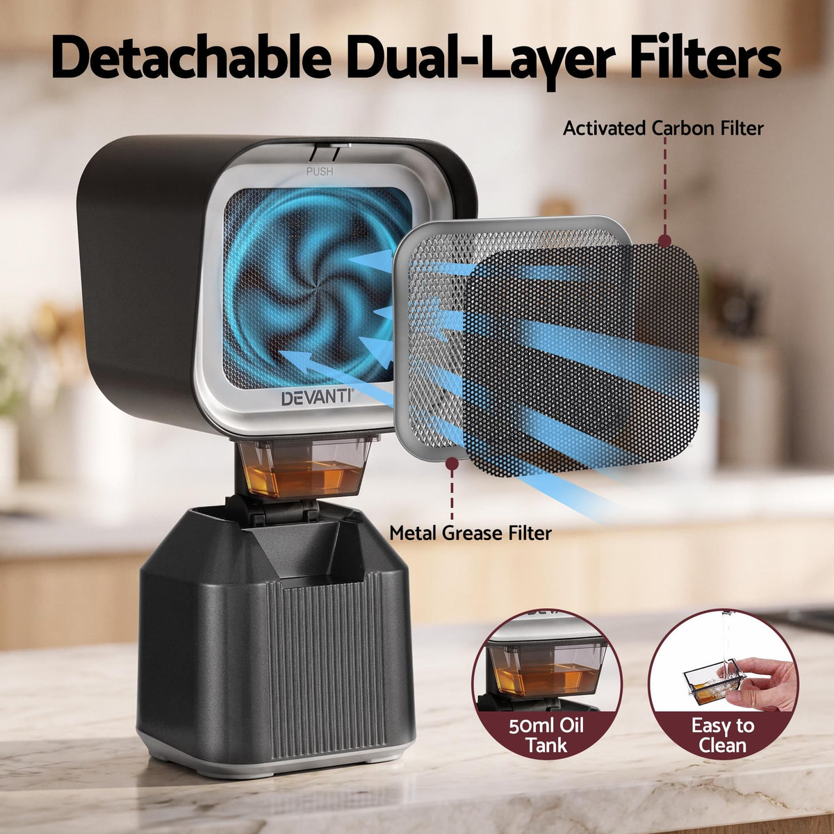 Devanti Portable Range Hood Desktop Exhaust Fan Adjustable Dual Filters Black