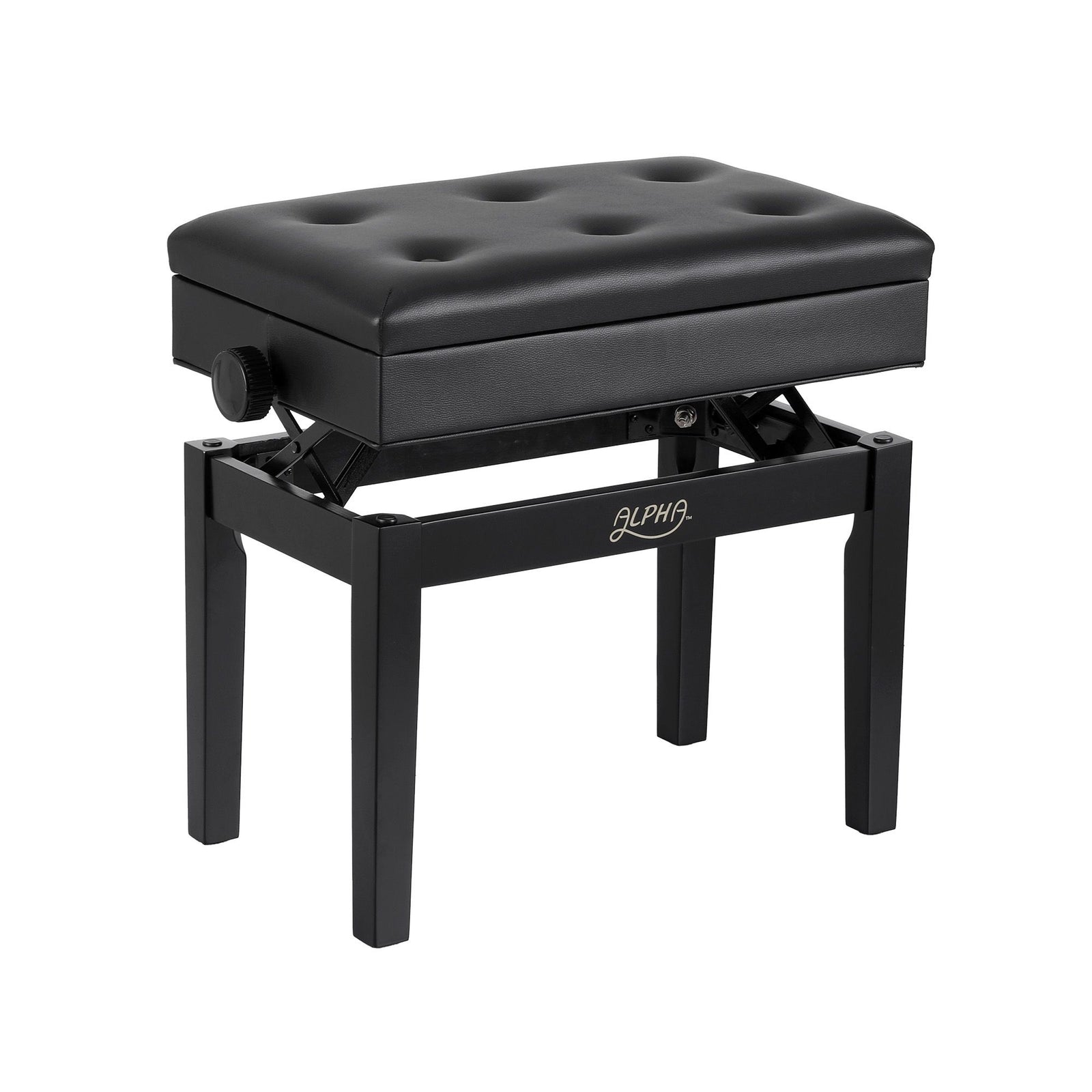 Alpha Adjustable Piano Bench Wooden Keyboard Seat Padded Music Chair Black