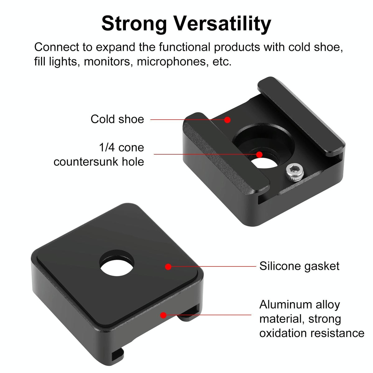 Aluminum Cold Shoe Mount For Microphone Or Flash Light - Black-1915196486765907970