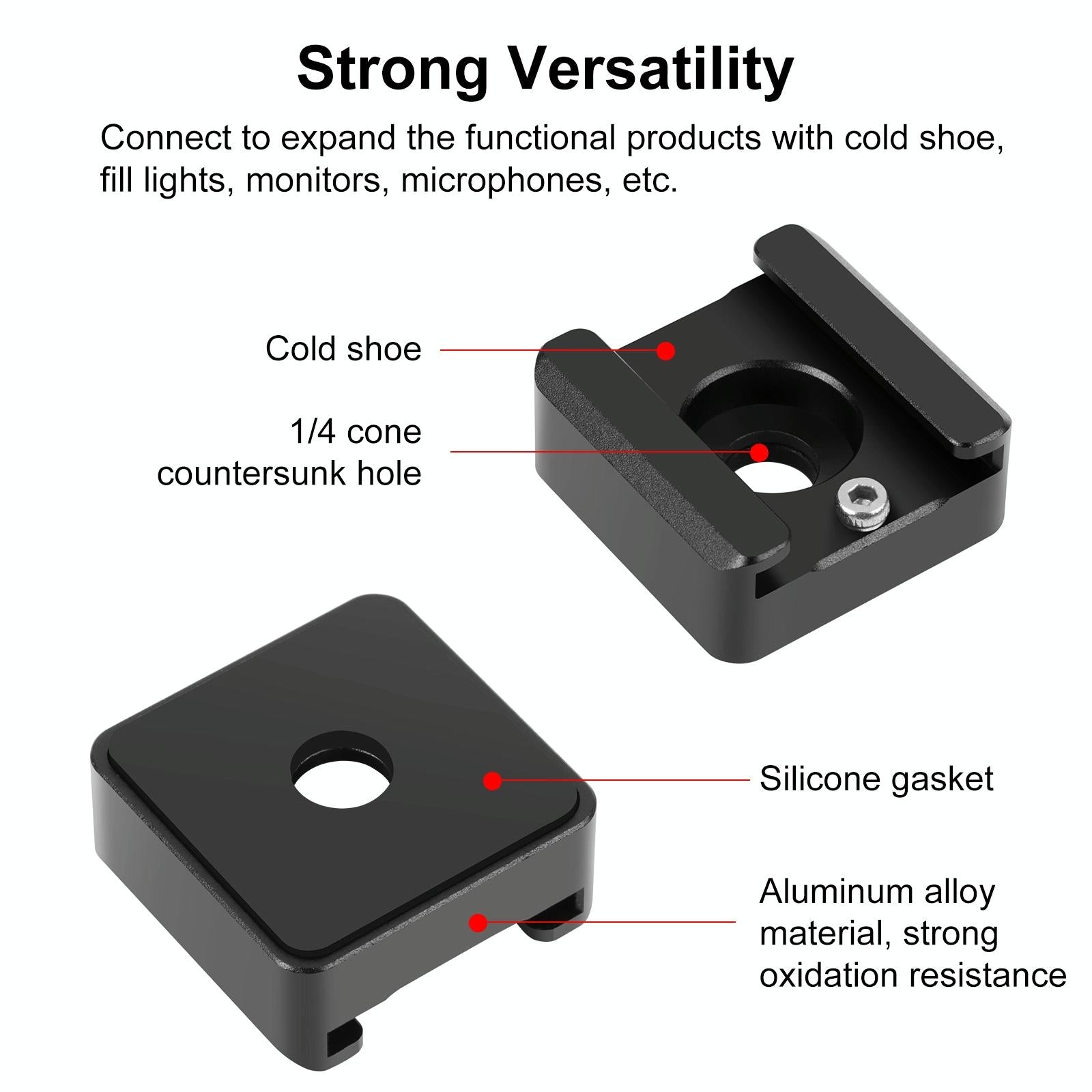 Aluminum Cold Shoe Mount For Microphone Or Flash Light - Black-1915196486765907969
