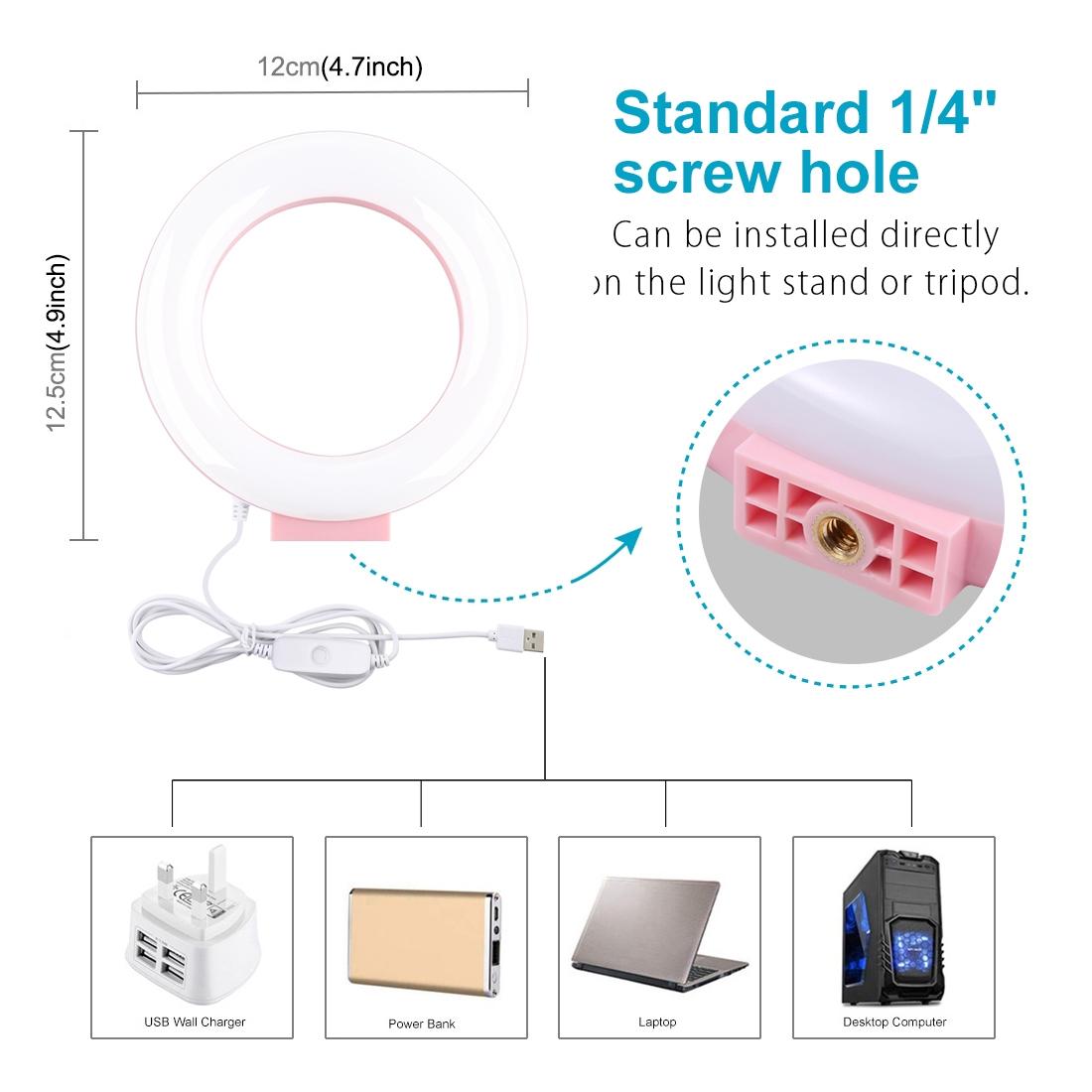 Usb Led Ring Light For Vlogging And Photography - 4.7 Inch White Light Pink-1915196536942366721