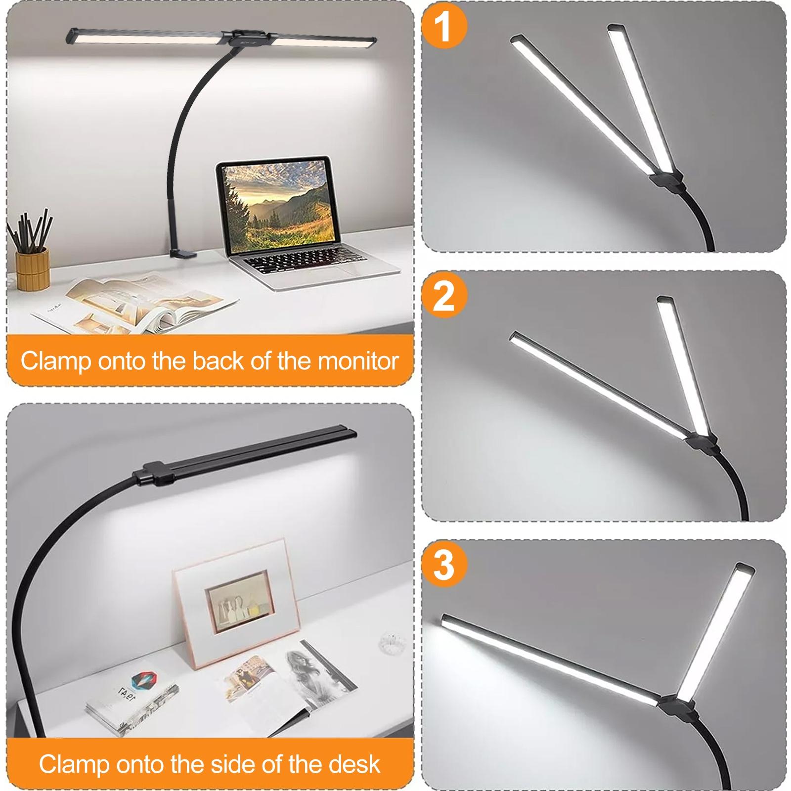 Double Head Clip Desk Lamp With Gooseneck Tube Led In Black-1915196496249229314
