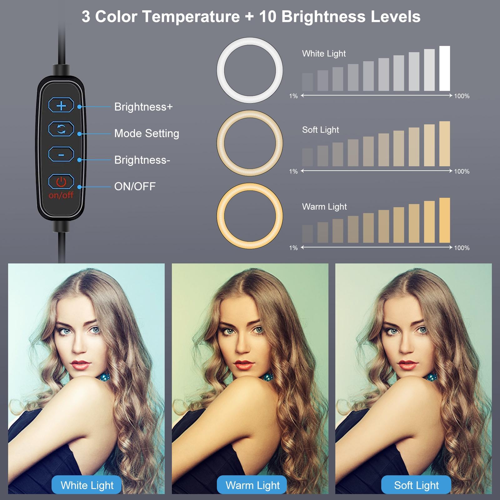 7.9 Usb 3 Modes Dimmable Dual Colour Led Ring Light With Mirror For Vlogging And Photography - Black-1915196712578846727