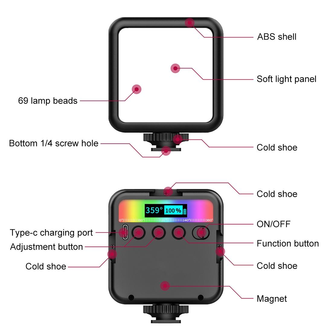 Handheld Camera Led Light - Full Colour Beauty Fill - Black-1915196680081379329