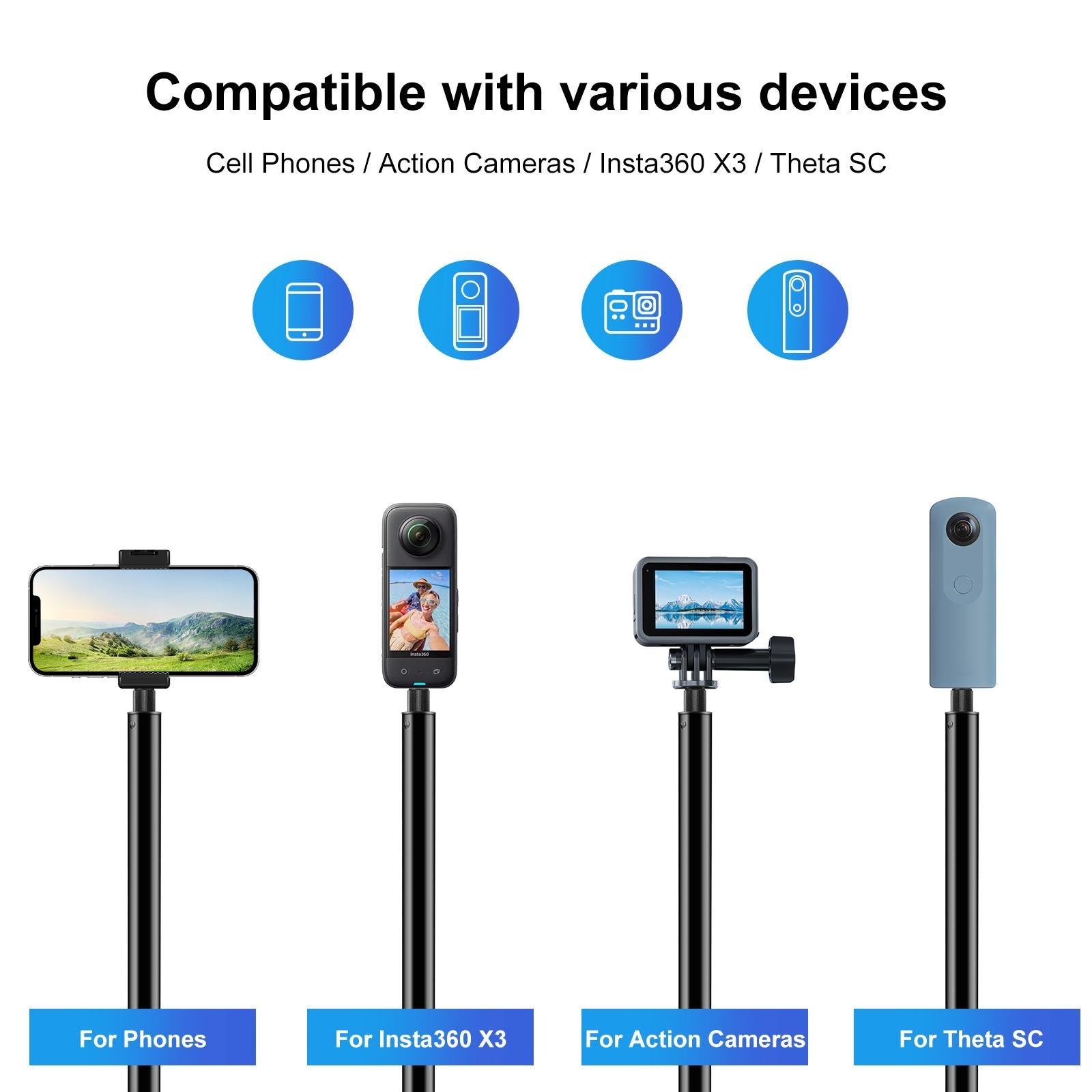 3M Metal Selfie Stick For Insta360 One Rs X2-X4-1915196719231012868