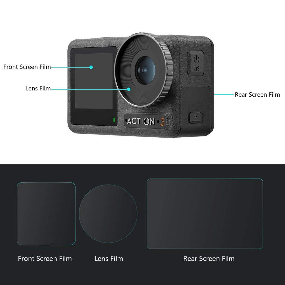 Tempered Glass Film Set For Dji Action 3 - 3-In-1 Protection For Front And Back Screens And Lenses-1915198406066835457