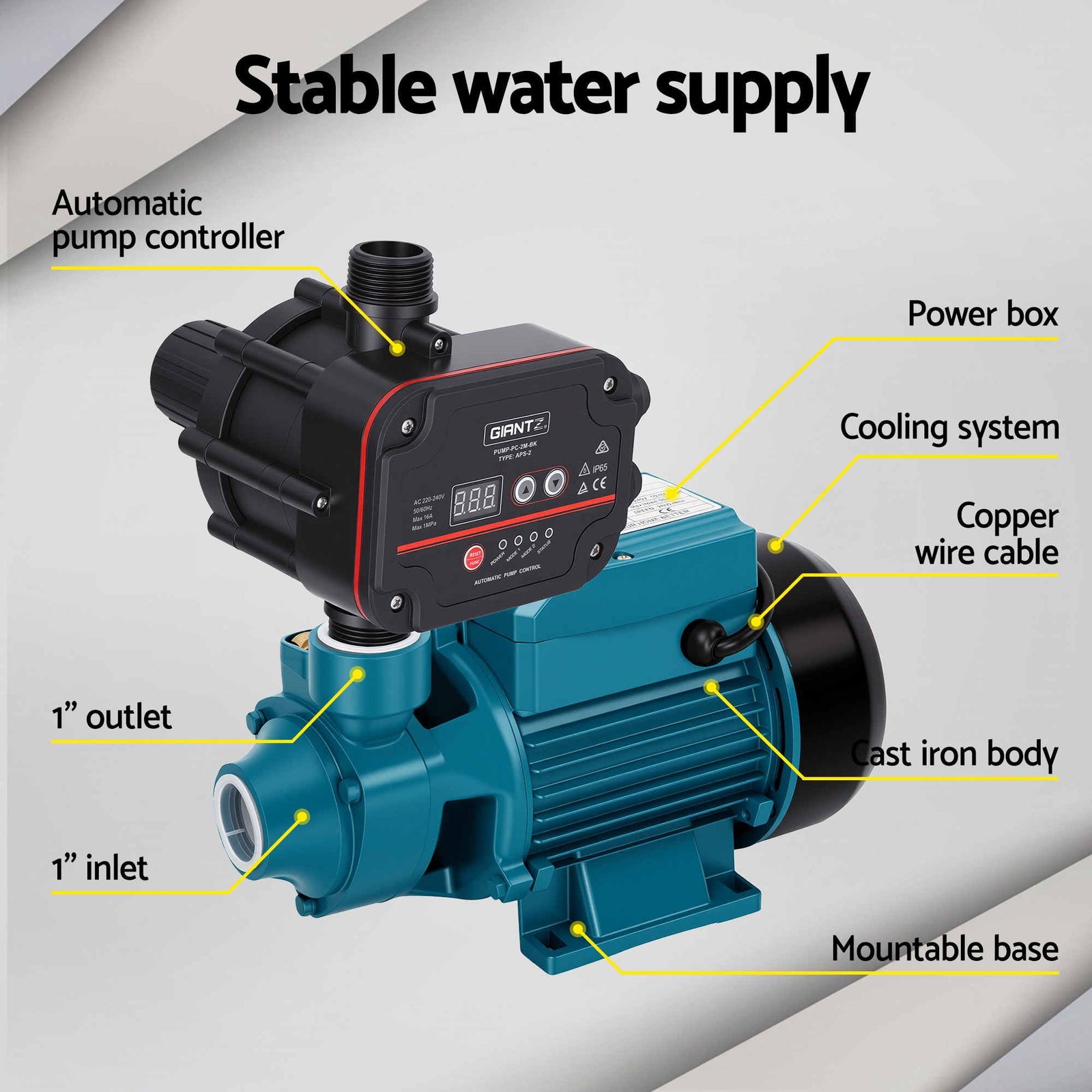 Giantz Peripheral Water Pump Auto Controller Booster Garden Irrigation 0.5HP