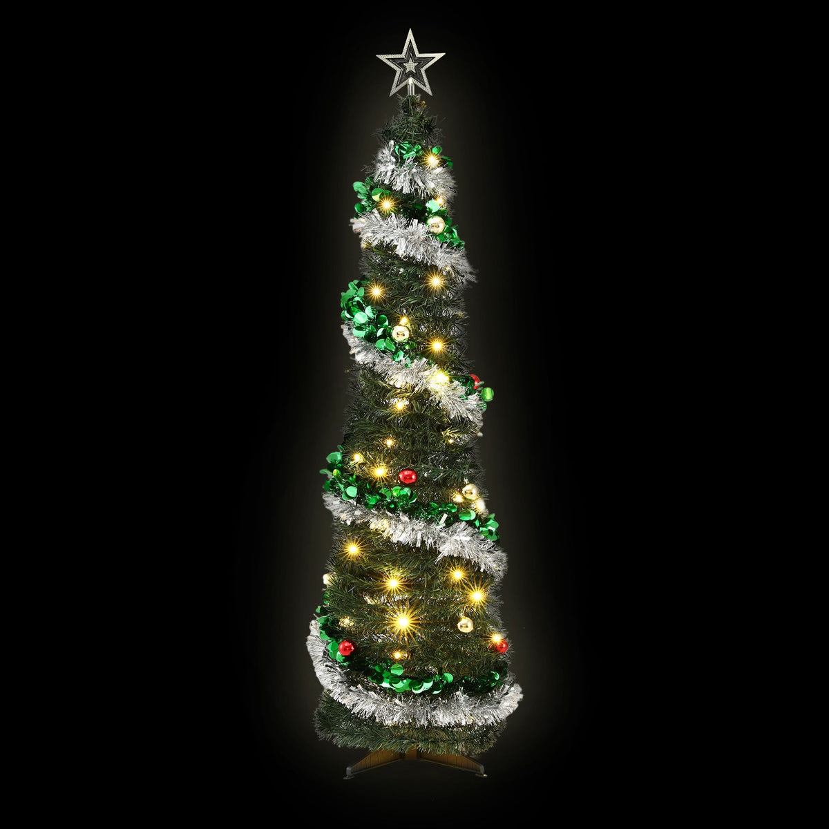Jingle Jollys Pop Up Christmas Tree Pre Decorated Warm White LED 155cm