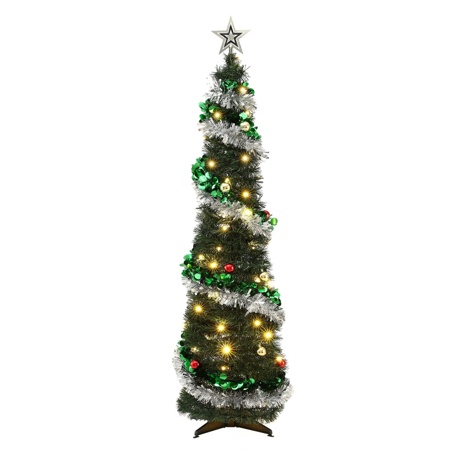 Jingle Jollys Pop Up Christmas Tree Pre Decorated Warm White LED 155cm