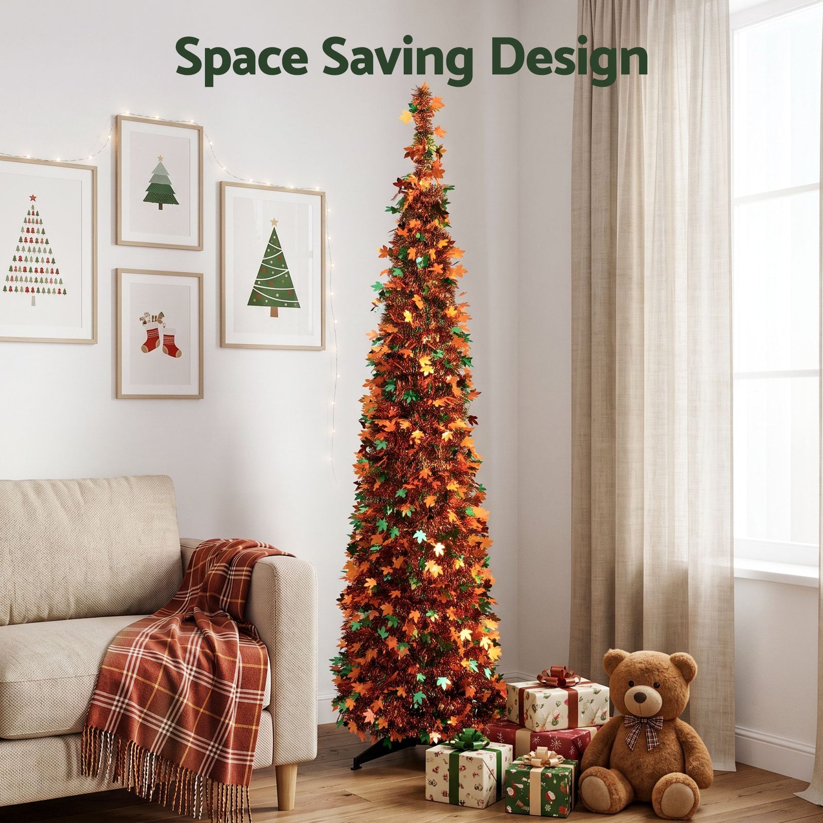 Jingle Jollys 160cm Pop Up Christmas Tree Artificial Christmas Tree Golden Maple Leaf