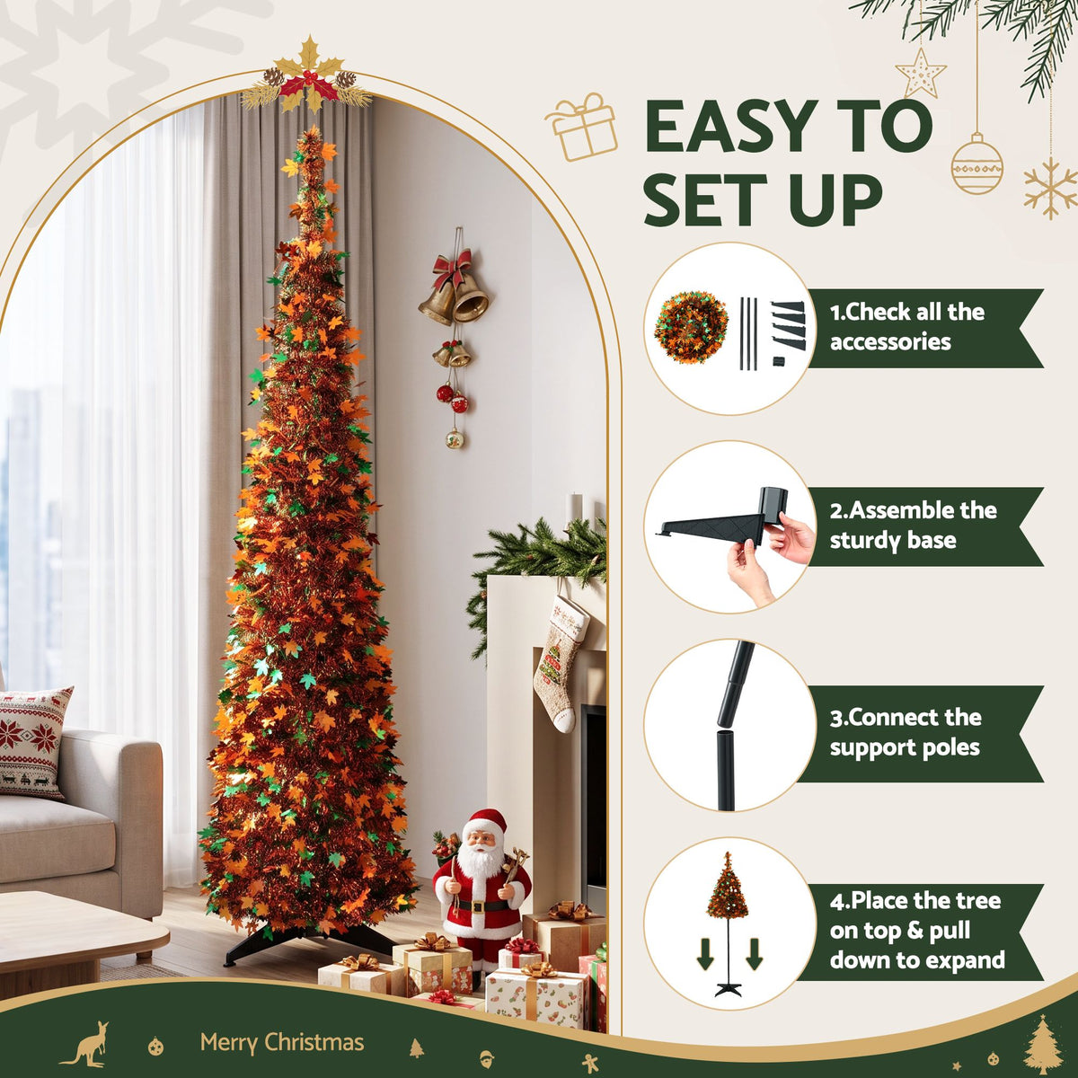 Jingle Jollys 160cm Pop Up Christmas Tree Artificial Christmas Tree Golden Maple Leaf