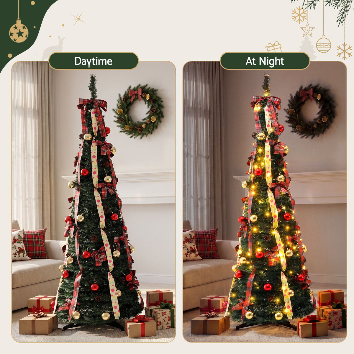 Jingle Jollys Pop Up Christmas Tree Pre Decorated Artificial Christmas Tree 197cm