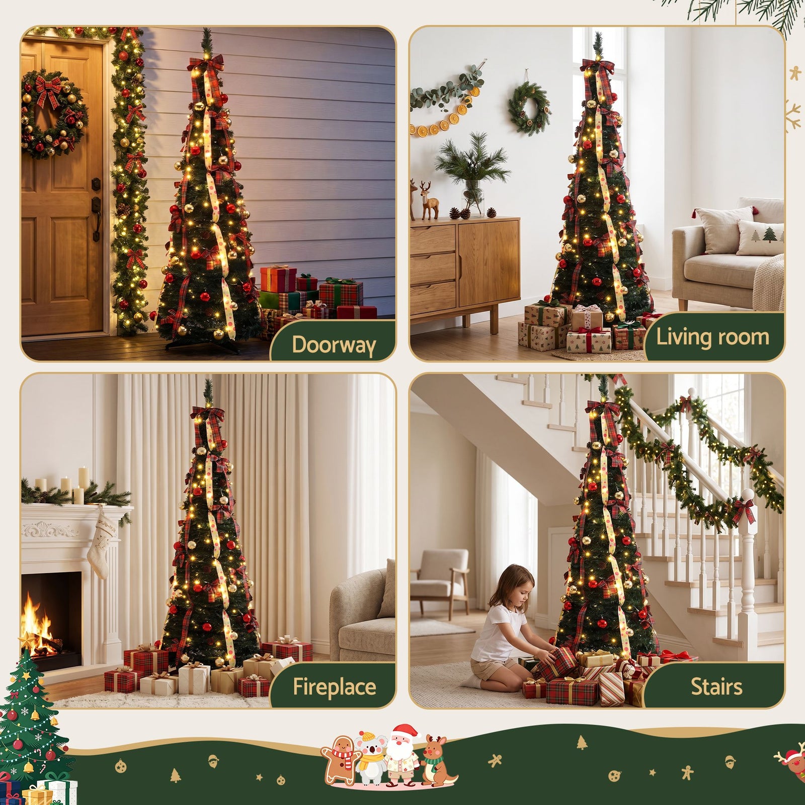 Jingle Jollys Pop Up Christmas Tree Pre Decorated Artificial Christmas Tree 197cm
