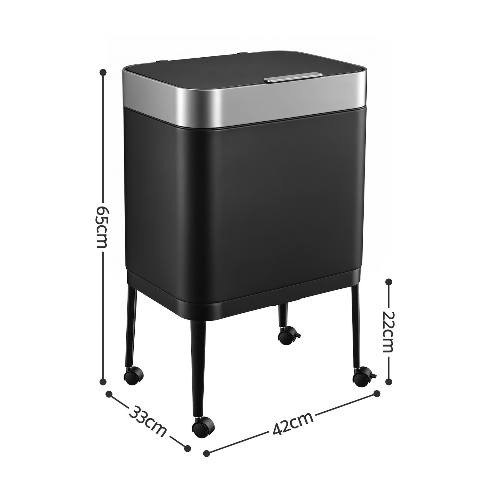 Cefito 40L Press Top Trash Can Kitchen Rubbish Bin Moblie Stainless Steel Black