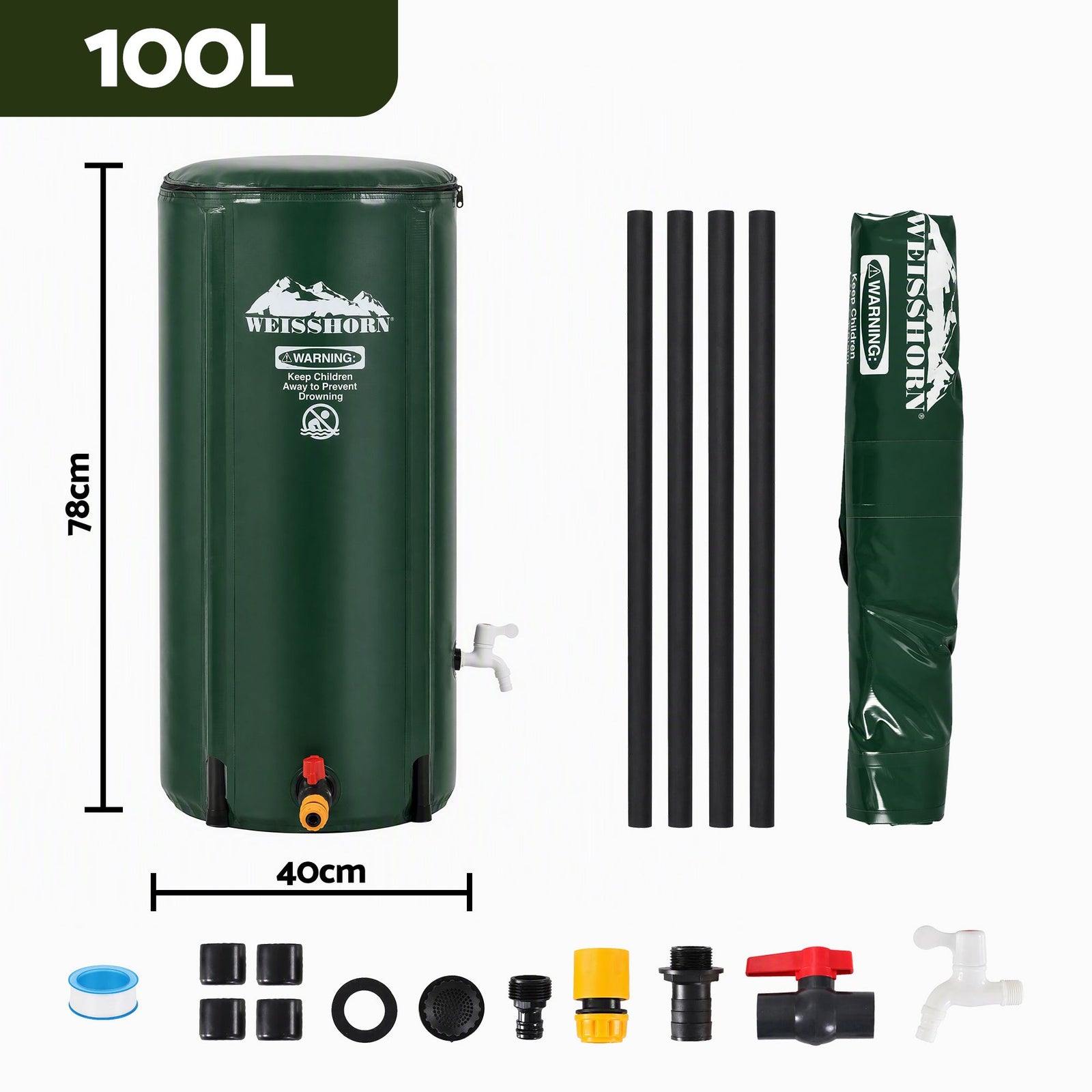 Weisshorn 100L/22Gal Collapsible Rain Barrel PVC Water Tank Collection Storage for Garden Irrigation