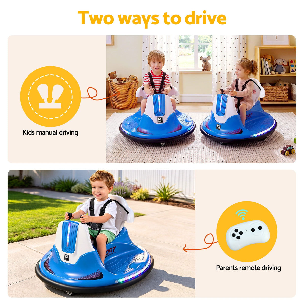 Rigo Ride on Cars Kids Bumper 12V Ride on Toy Toddler Remote Control Blue
