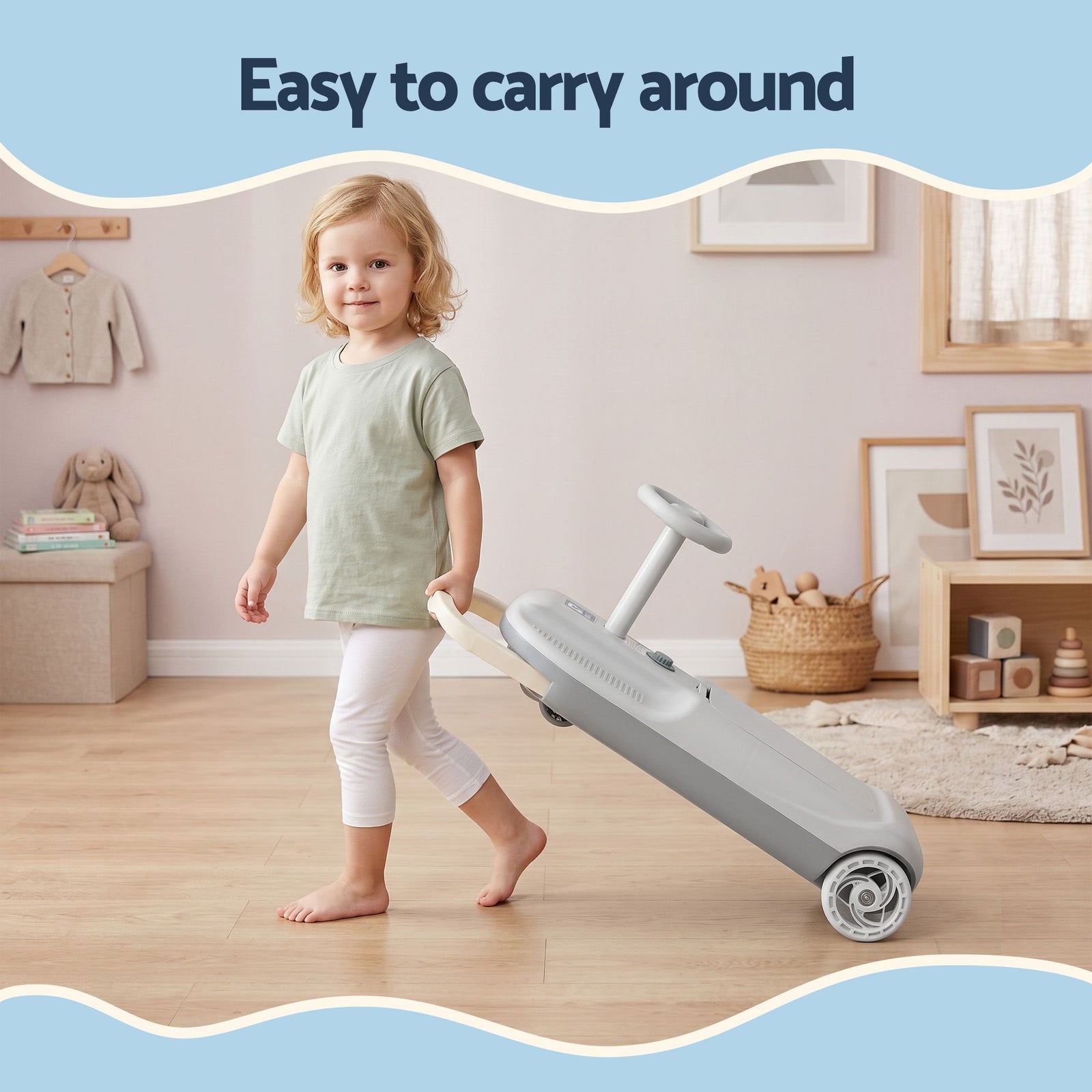 Rigo Ride on Car with Mop Storage Space Kids Clean Car 12V 86cm Grey