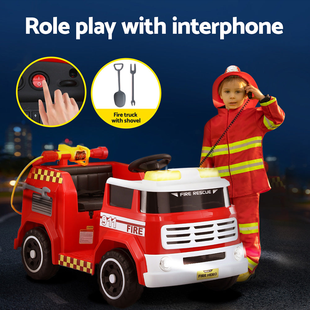 Rigo Kids Ride On Car Electric Fire Engine Fighting Truck with Water Gun Music